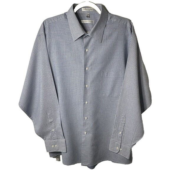 Geoffrey Beene Dress Shirt Men's Sz 18 34/35 XXL Blue Houndstooth Button Up Long - Picture 1 of 11